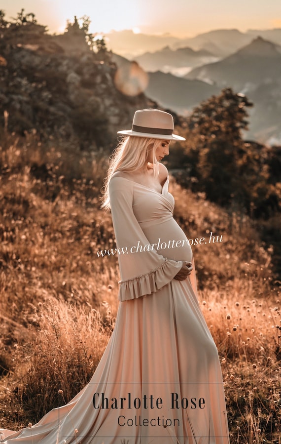 Fall Maternity Dress for Pictures, Almond Maternity Dress, Ruffled Sleeves  Maternity, Long Train Dress, Boho Dress for Photohoot, Bohemian - Etsy