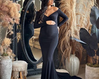 Black Vegan Leather Maternity Dress  Puff Sleeves, Baby Shower - Etsy UK