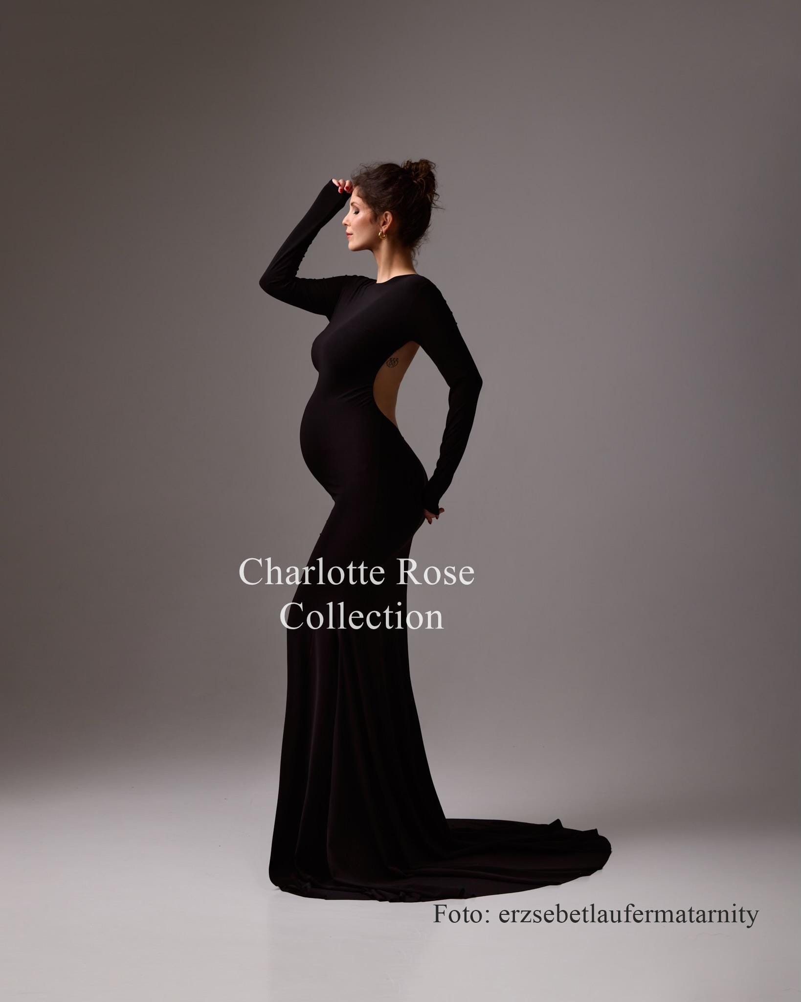 JustVH Women Maternity Dress Square Neck Cut-Out Elegant Pregnant Maxi Dress For Photography Baby Shower