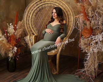 Maternity Dress,Off Shoulders Sweetheart Neckline Long Sleeves Maternity, Baby Shower,Maternity dress for photoshoot, green dress