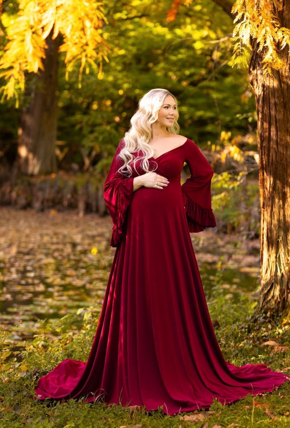 Fall Maternity Dress for Pictures, Almond Maternity Dress, Ruffled Sleeves  Maternity, Long Train Dress, Boho Dress for Photohoot, Bohemian - Etsy