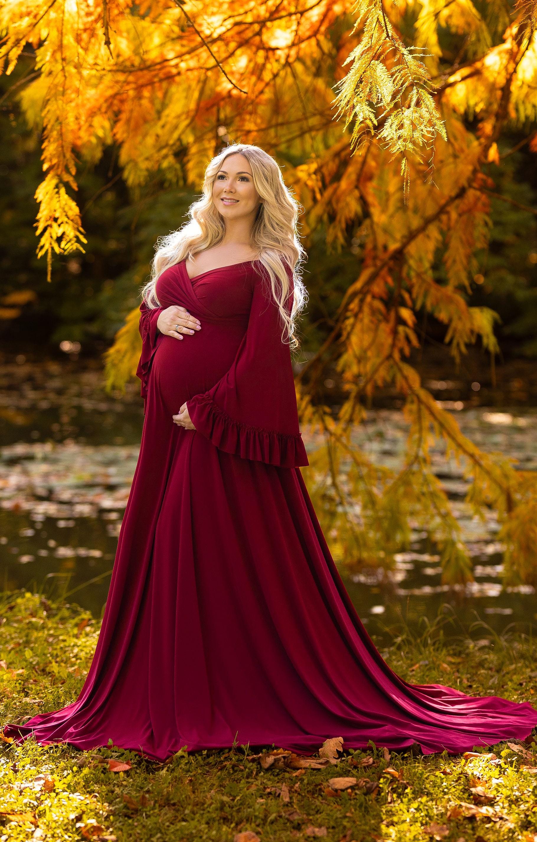 Fall Maternity Dress for Pictures, Almond Maternity Dress, Ruffled Sleeves  Maternity, Long Train Dress, Boho Dress for Photohoot, Bohemian - Etsy