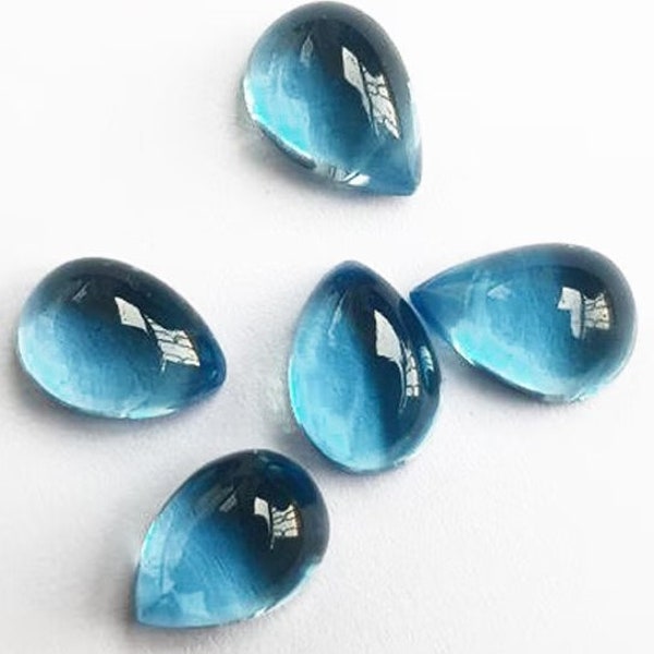 5x7mm Natural London Blue Topaz Cabochon, CALIBRATED Pear Topaz Loose Gemstone