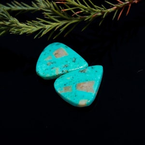 6cts Natural Arizona Turquoise Gemstone Cabochon Pair 12x14mm, Loose Stone, Semi Precious Cab, Turquoise Gemstone Cabochon 114