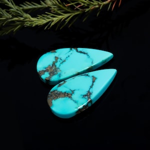 17.10cts Natural Arizona Turquoise Gemstone Cabochon Pair 13x25mm, Loose Stone, Semi Precious Cab, Turquoise Gemstone Cabochon 103