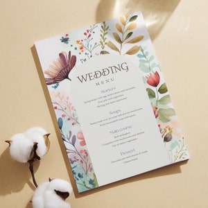 Botaniczny ślub Edytowalne cyfrowe MENU l Rustykalne kwiatowe Dostosuj i wydrukuj w domu l DO DRUKU l Natychmiastowe pobranie l Menu w pakiecie Lista win