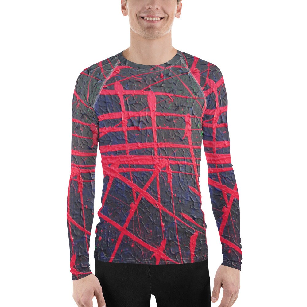 Abstrait rouge de chemise noire de manches longues de l’éruption garde masculine Abstrait rouge de chemise noire de manches manches manches longues de l’éruption garde masculine 3c2604