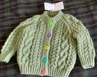 Childs Aran Cardigan 18 inch Fern Green.