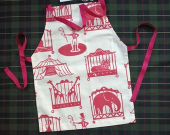 Childs Circus Apron, red and cream. Made in Scotland. Age 3 - 5 years