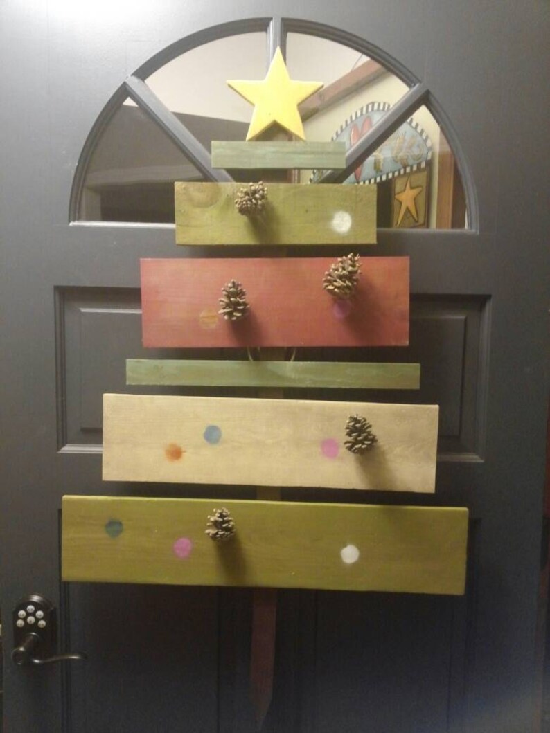 Barn wood Christmas tree door hanger Etsy
