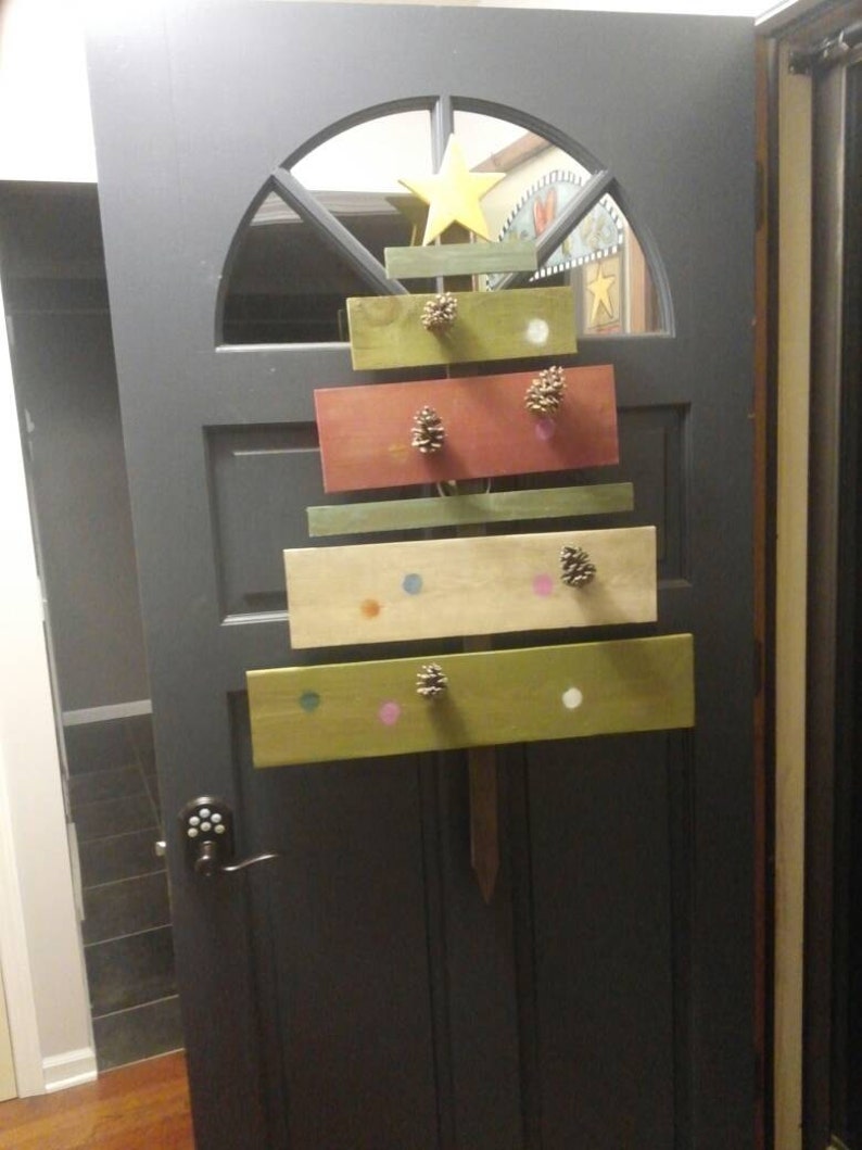 Barn wood Christmas tree door hanger Etsy