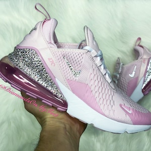 Swarovski Women's Air Max 270 Pink & White Sneakers Blinged Out With Authentic Clear Swarovski Crystals Custom Bling Workout Shoes