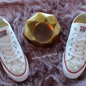 Swarovski Women Converse All Star Chuck Taylor White Low Top Sneakers Blinged Out With Authentic Clear Swarovski Crystals Custom Bling Shoes