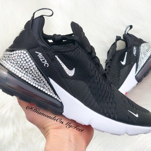 Swarovski Women's Nike Air Max 270 All Black Sneakers Blinged Out With Authentic Clear Swarovski Crystals Custom Bling Nike Shoes