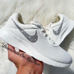 Swarovski Women's Nike Air Max 270 White & Black Sneakers Blinged Out with Authentic Clear Swarovski Crystals Custom Bling Nike Shoes