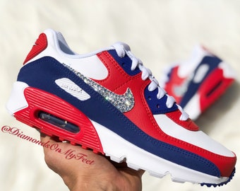 Ved navn Lære Lover og forskrifter Swarovski Women's Nike Air Max 90 Red White & Blue - Etsy