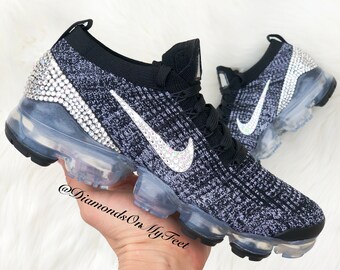 Swarovski Women s Vapormax Flyknit 3 Cookies Cream Black White Sneakers Blinged Out With Authentic Swarovski Crystals Custom Bling Shoes Etsy