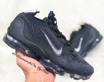 Swarovski Women's Nike Air VaporMax 2021 FK All Black Sneakers Blinged Out With Authentic Swarovski Crystals Custom Bling Nike Shoes