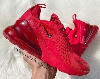 Swarovski dames Air Max 270 volledig rode sneakers blinged-out met authentieke zwarte Swarovski-kristallen aangepaste bling atletische trainingschoenen