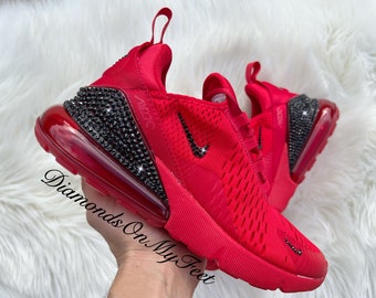 Swarovski dames Air Max 270 volledig rode sneakers blinged-out met authentieke zwarte Swarovski-kristallen aangepaste bling atletische trainingschoenen