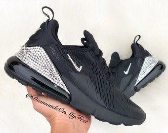 Distante Contradicción Alivio Swarovski Women's Nike Air Max 270 All Black Sneakers - Etsy