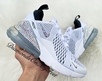 Swarovski Air Max 270 damessneakers witte en zwarte blinged-out met authentieke AB Swarovski-kristallen aangepaste bling atletische trainingschoenen