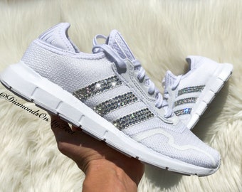Damen Adidas Swift Run Casual Schuhe mit Rose Gold Swarovski Kristallen auf Streifen Etsy
