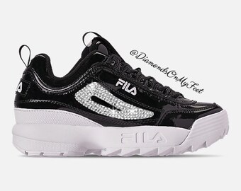 fila disruptor trainers in patent black