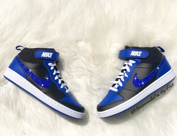 interior marcador Atlas Swarovski Women's Nike Court Borough Mid 2 Black & Blue - Etsy