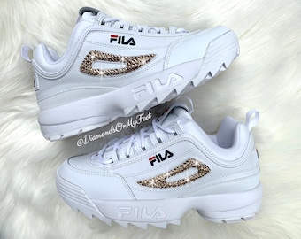 Swarovski Women's Fila Disruptor Premium White Sneakers Blinged