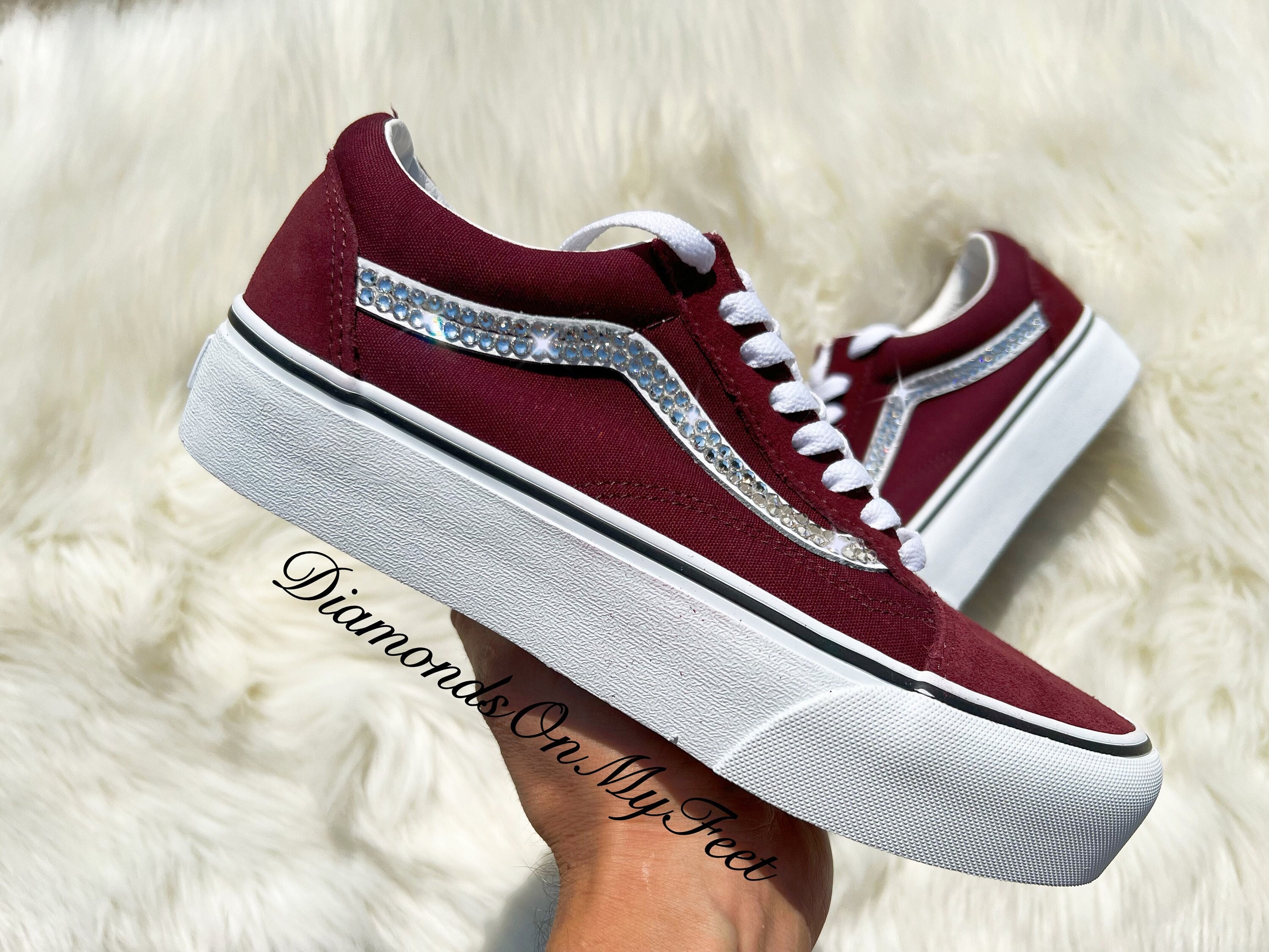 Dar a luz plantador Vegetación Swarovski Women's Vans Old Skool Burgundy Red & White - Etsy Sweden