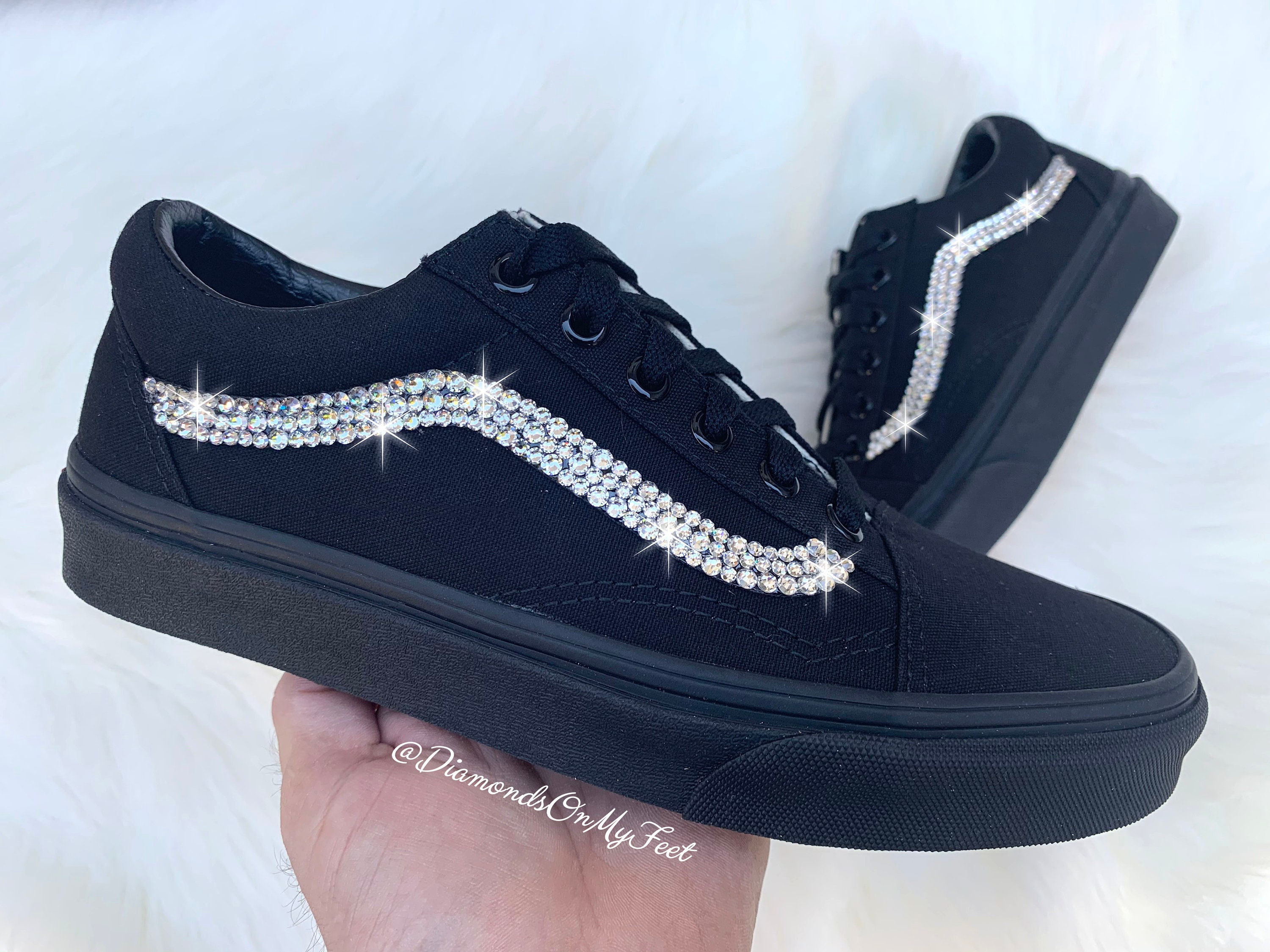 Swarovski Women's Old Skool All Black Low Top Shoes - Etsy