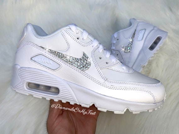 Swarovski Women's Nike Air Max 90 All White Sneakers | Etsy