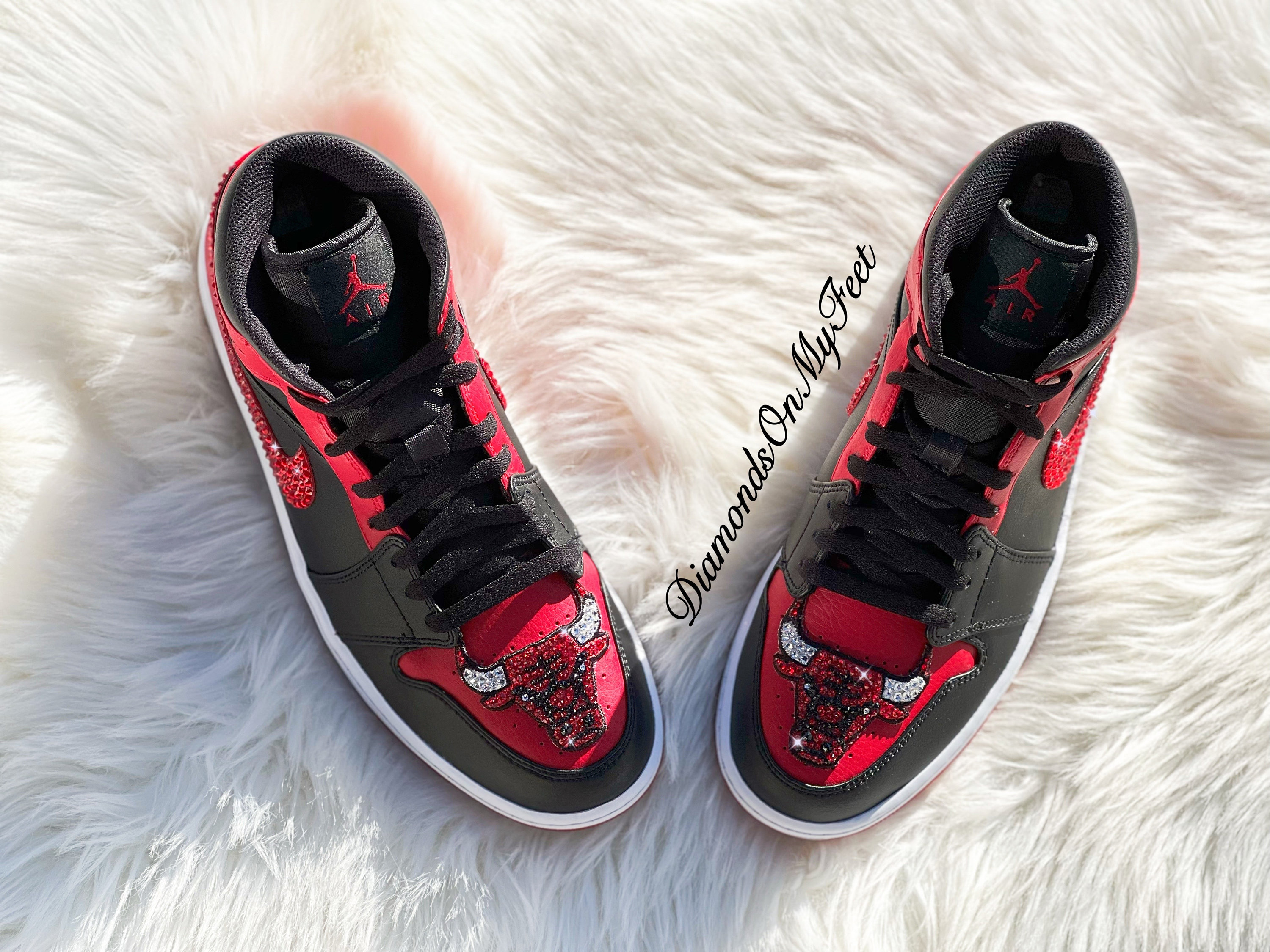 Swarovski Women's Nike Air Jordan 1 Mid Banned Black Red