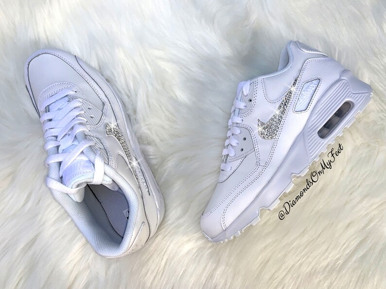 Swarovski Women's Nike Air Max 90 All White Sneakers - Etsy UK