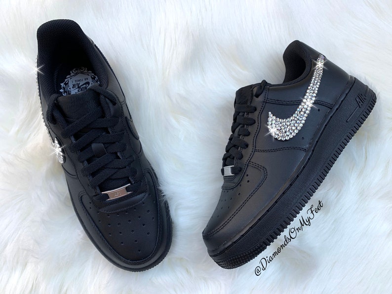 Swarovski Women's Nike Air Force 1 All Black Low Sneakers | Etsy