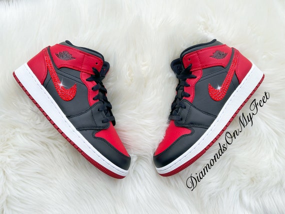 CUSTOM RED/BLACK LV X JORDAN 1 MID - Derivation Customs - Custom sneakers  Swarovski trainers