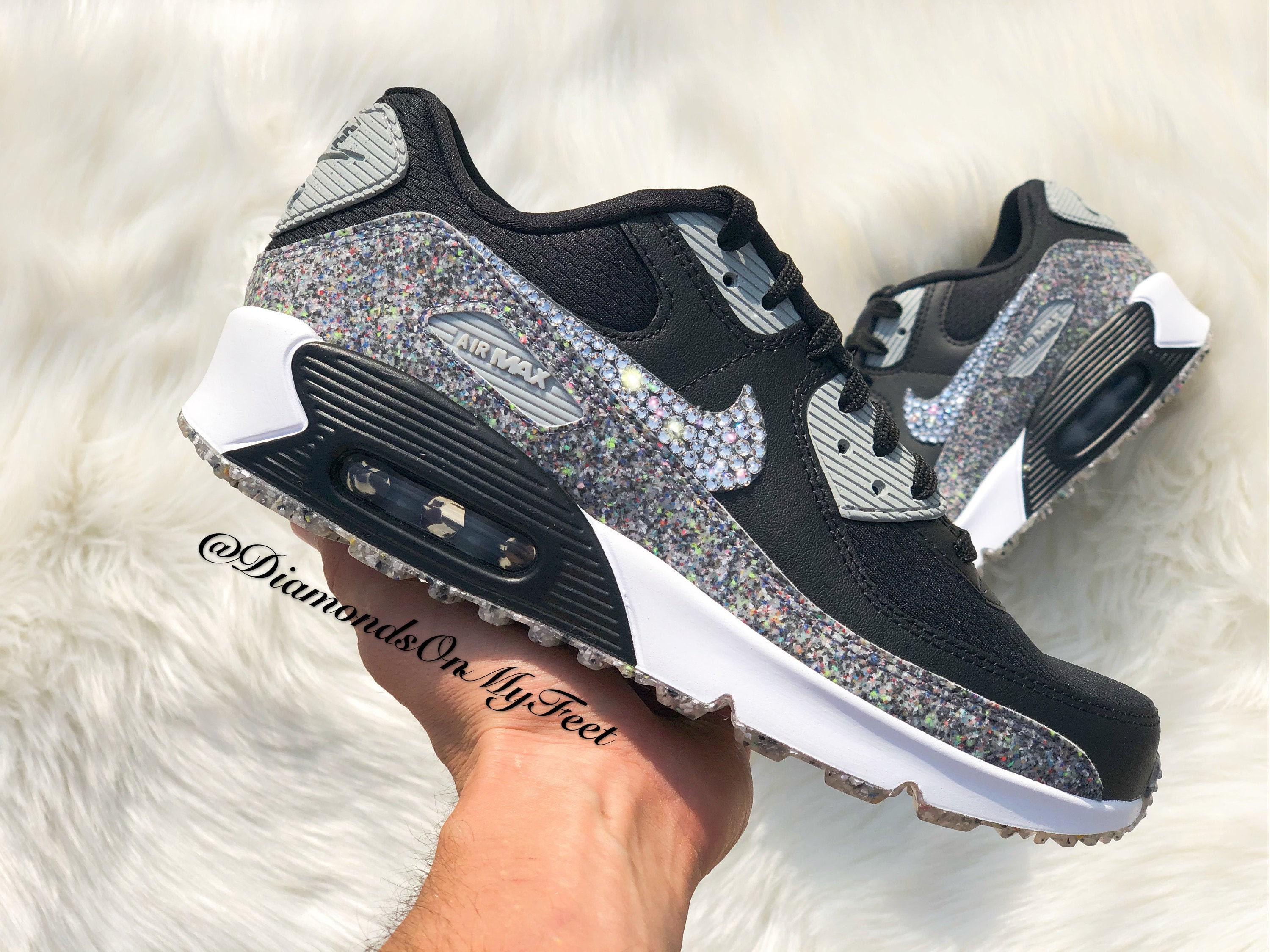 Swarovski Women's Nike Air Max 90 Black & White Sparkle - Etsy