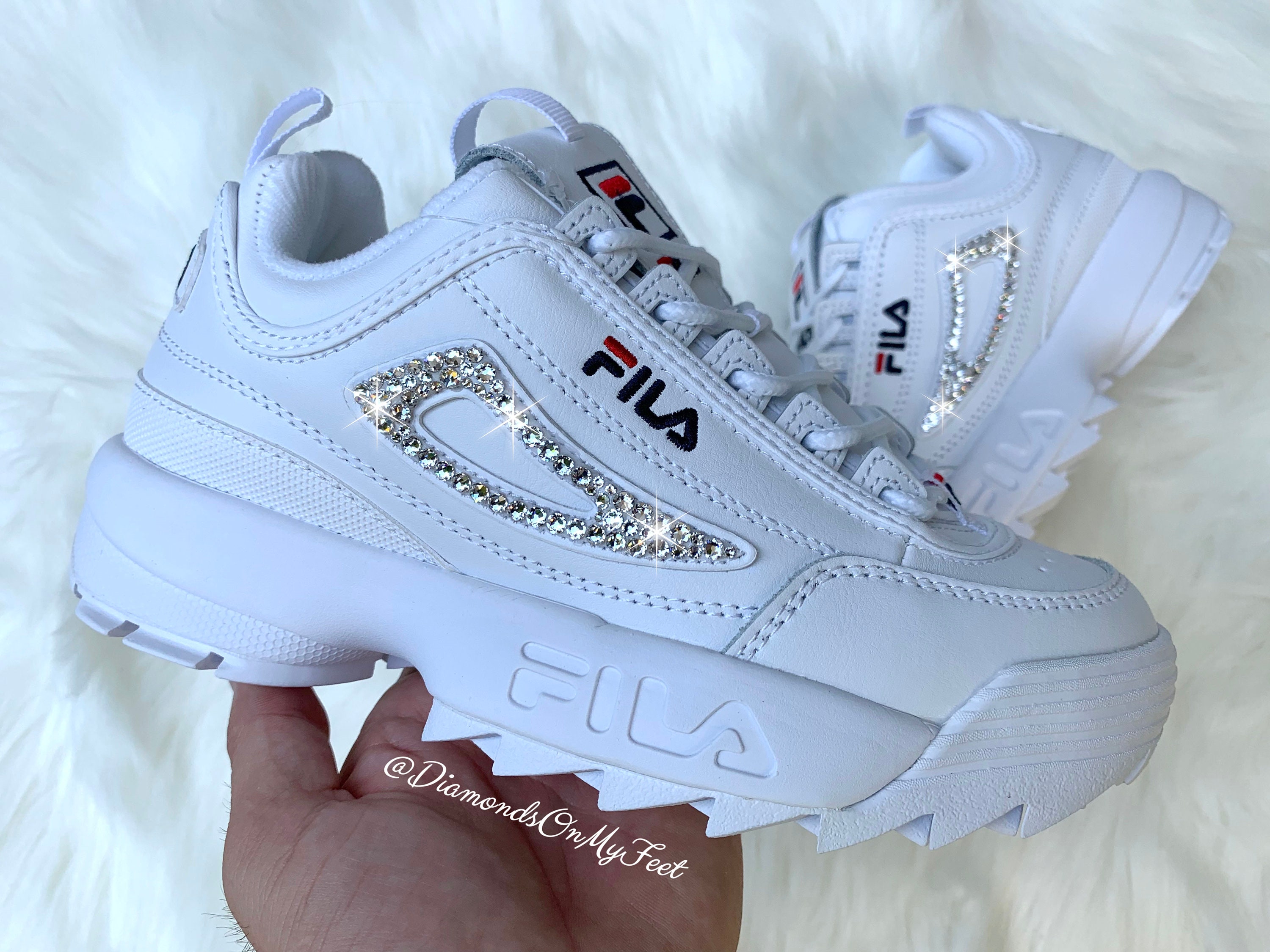 Swarovski Women's Fila Disruptor 2 Premium White Sneakers - Etsy UK