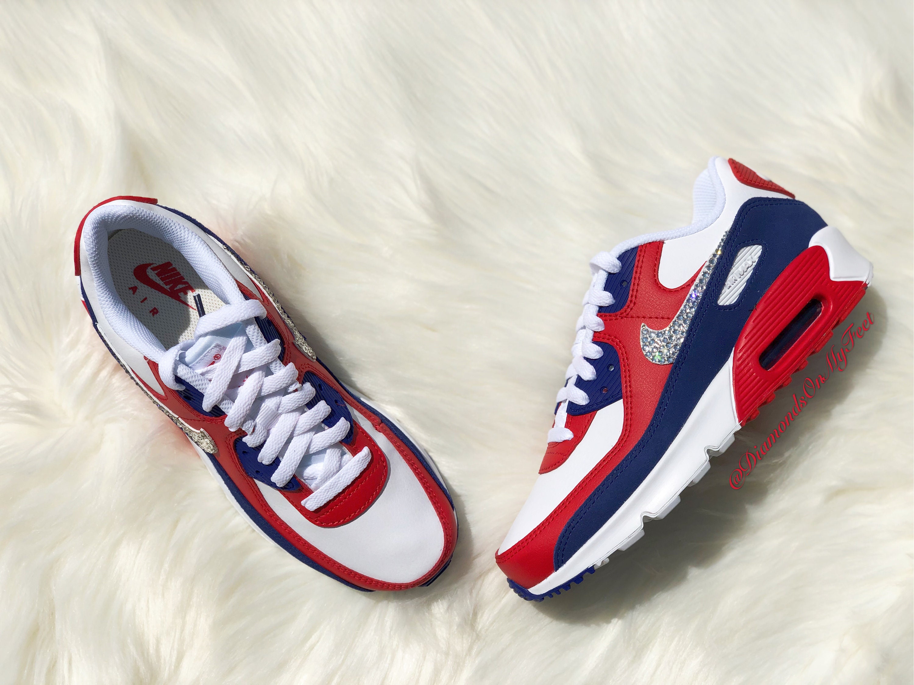 Swarovski Women's Nike Air Max 90 Red White & Blue 