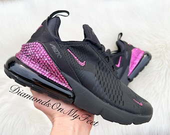 Swarovski Air Max 270 damessneakers volledig zwarte volledig zwarte sneakers met authentieke fuchsia Swarovski-kristallen aangepaste bling atletische trainingschoenen