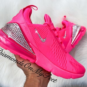 Swarovski Women's Air Max 270 Fuchsia Pink Sneakers Blinged With Authentic Clear Swarovski Crystals Custom Bling Athletic Workout Shoes