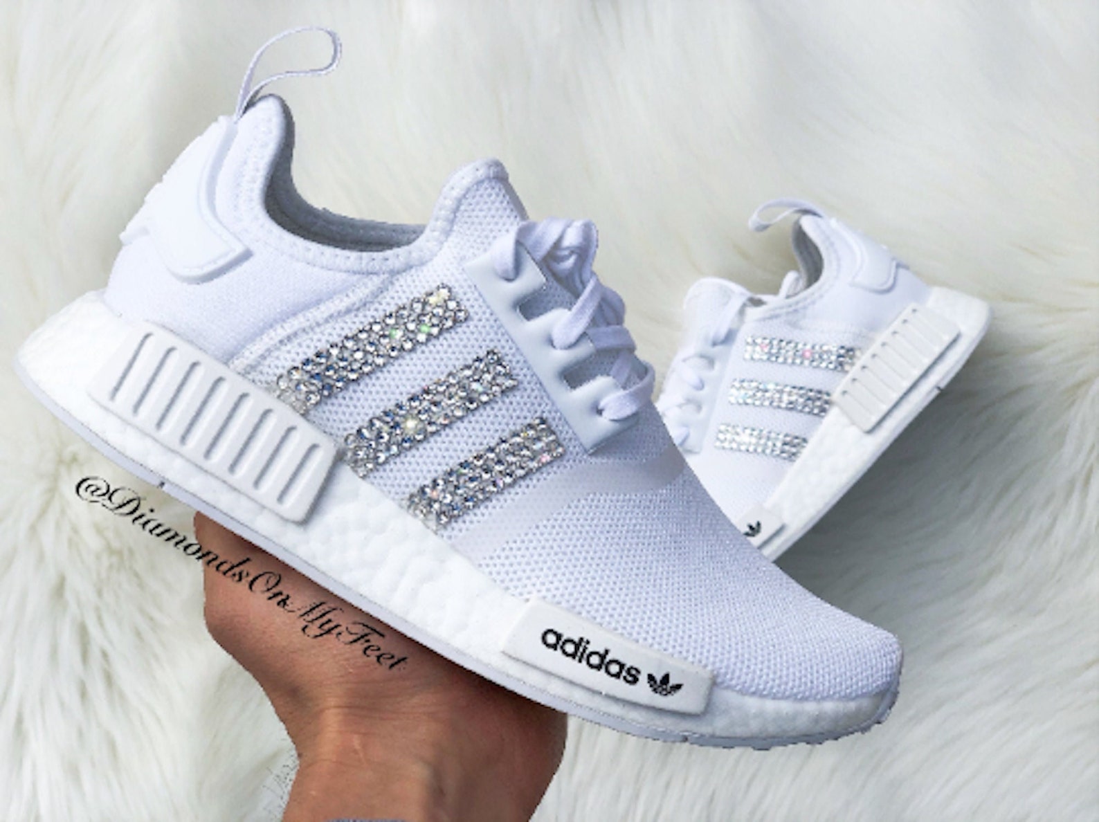 Swarovski Womens NMD R1 All White Sneakers Blinged Out With - Etsy