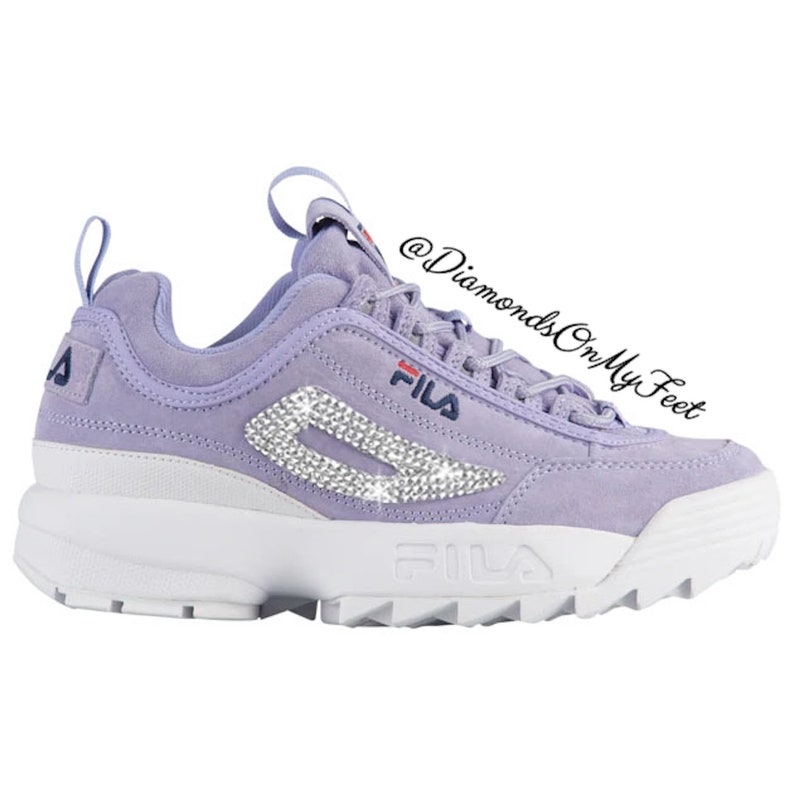 Swarovski Women's Fila Disruptor 2 Premium Purple Suede Shoes Blinged With Authentic Clear Swarovski Crystals Custom Bling Adidas Shoes Swarovski Women's Fila Disruptor 2 Premium Purple Suede Shoes Blinged With Authentic Clear Swarovski Crystals Custom Bling Adidas Shoes
