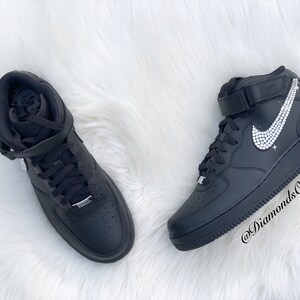 Swarovski Women's Nike Air Force 1 Mid All Black Sneakers - Etsy