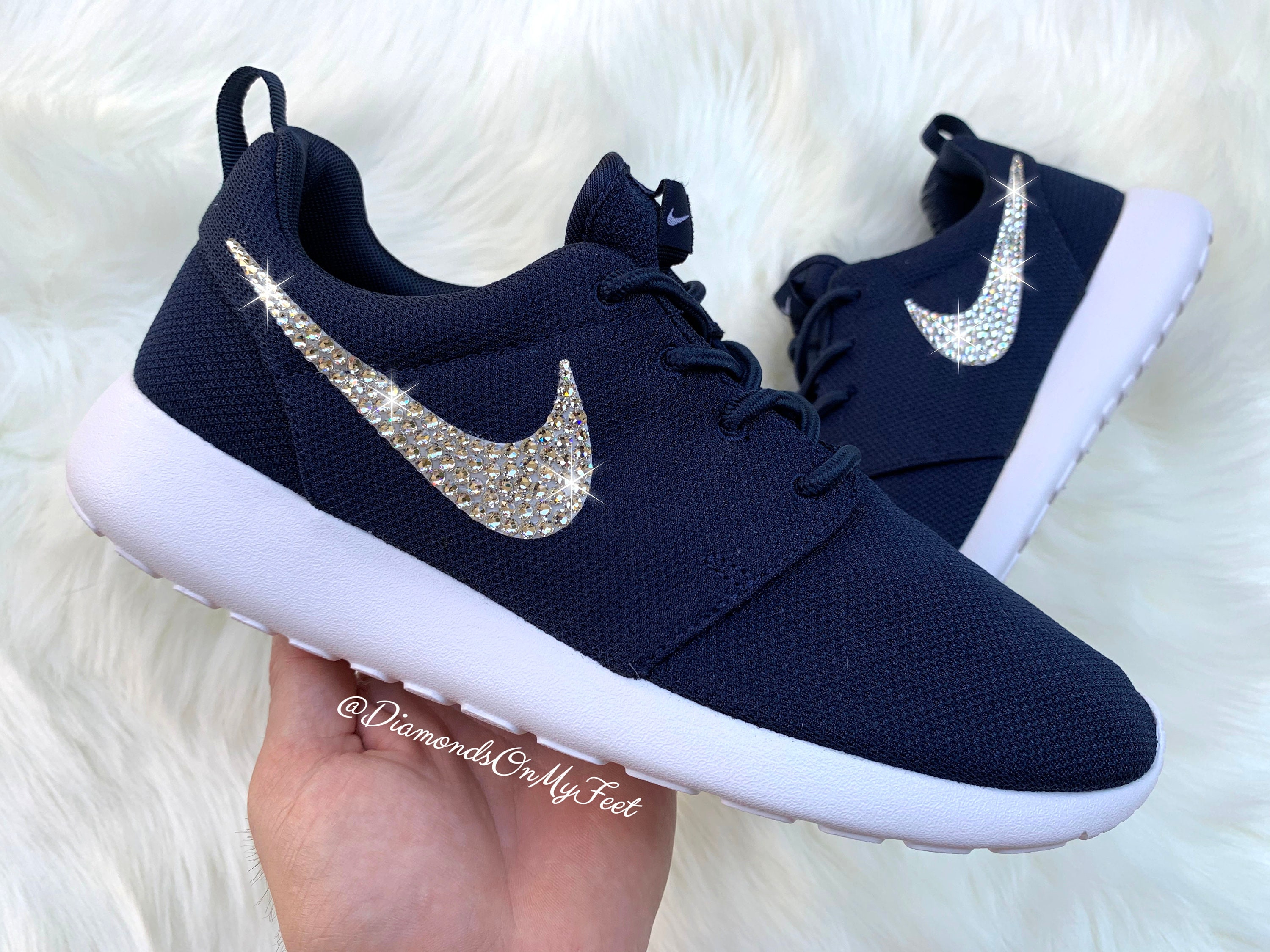 Máxima Afirmar Agotar Swarovski Nike de mujer Run Roshe One zapatillas azul marino - Etsy España