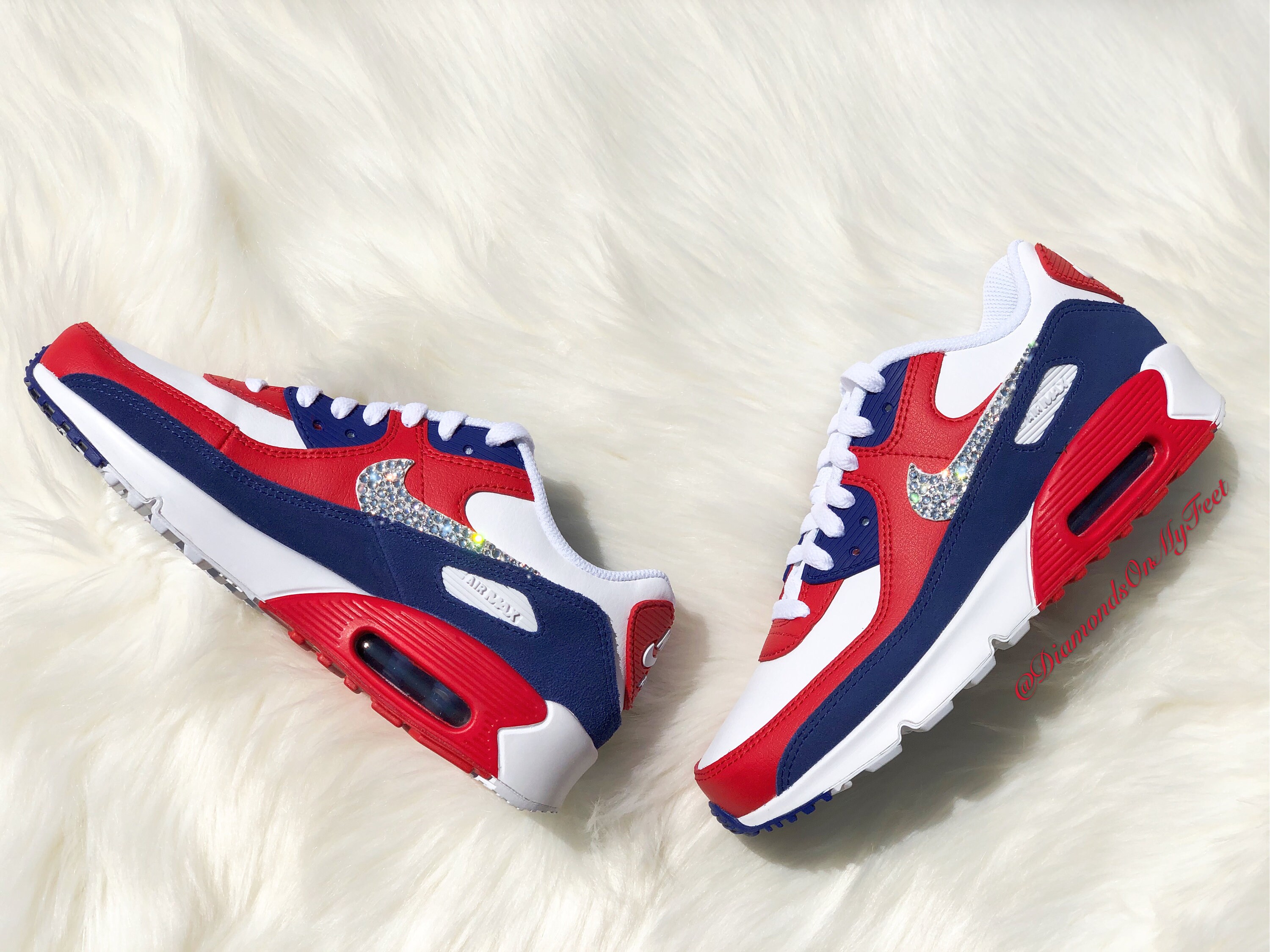 Swarovski Women's Nike Air Max 90 Red White & Blue 