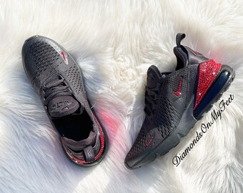 Swarovski Women s Nike Air Max 270 All Black Sneakers Blinged Out With Authentic Red Swarovski Crystals Custom Bling Nike Shoes Etsy