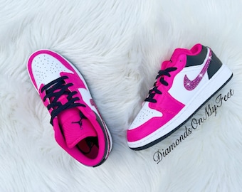 Swarovski Women's Jordan 1 Low Fierce Pink White Black