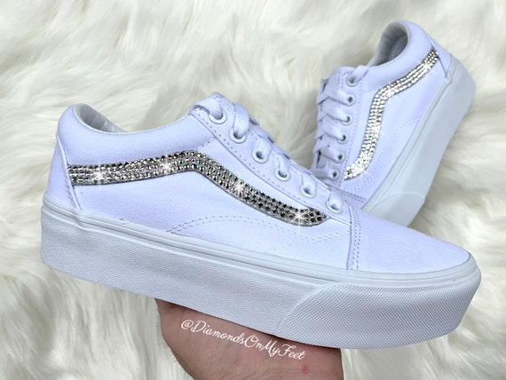 Swarovski Women's Vans Old Skool White Platform Shoes - Etsy